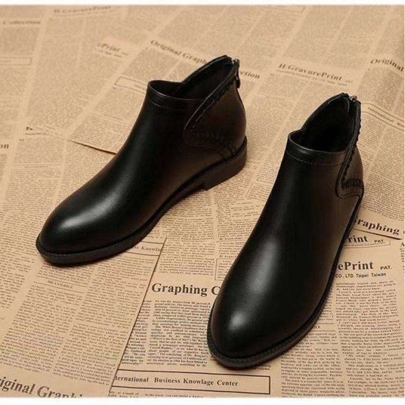 Western Style Short Boots Women's 2025 Autumn and Winter Round Toe Square Boots Thick Heel Back Zipper Fleece-lined