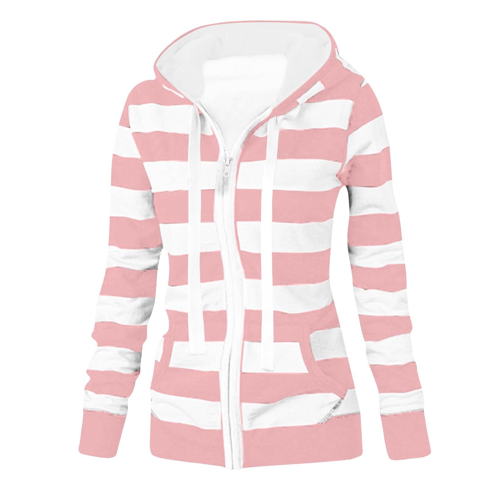 

Женская куртка-свитер в полоску с длинным рукавом, свободная спортивная куртка с капюшоном M розовый