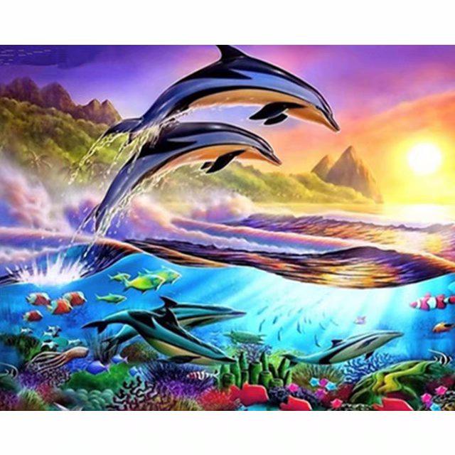 ZOOYA 5D DIY Full Drill Diamond Painting Cartoon Dolphin