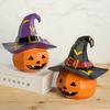 Halloween Ornament Pumpkin Wearing Witch Hat Shape Statue Indoor Outdoor Decor Spooky Halloween Tabletop Decoration