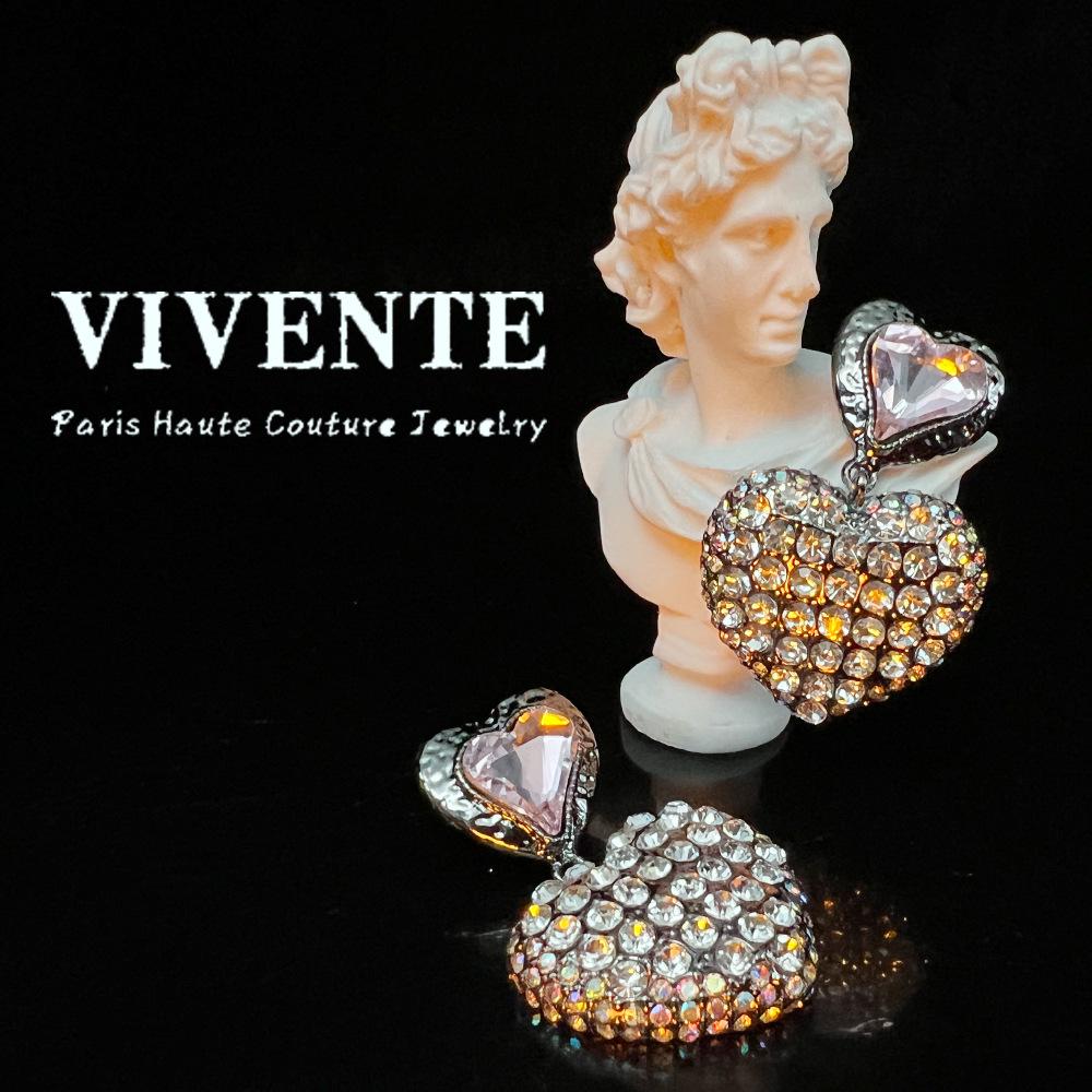 Exquisite Pink Diamond Heart Earrings - Elegant Gold-Plated Luxury Design