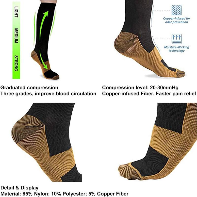 3 Pair Copper Compression Socks Women Men Anti Fatigue Pain Relief Graduated Unisex Compression Stockings Knee High 15-20 Mmhg