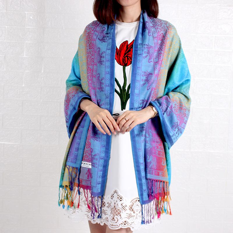 Shawl, Spring and Autumn Color Red Scarf, Large Shawl, Long Women's Cotton Scarf, Headscarf, Elephant Gradual Change Scarf