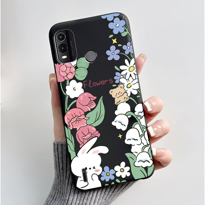Dreamy Black Case For Nokia G11 Plus Elegant Butterfly Wildflower Pattern Shell With Jelly Color Shockproof Bumper Soft Cover