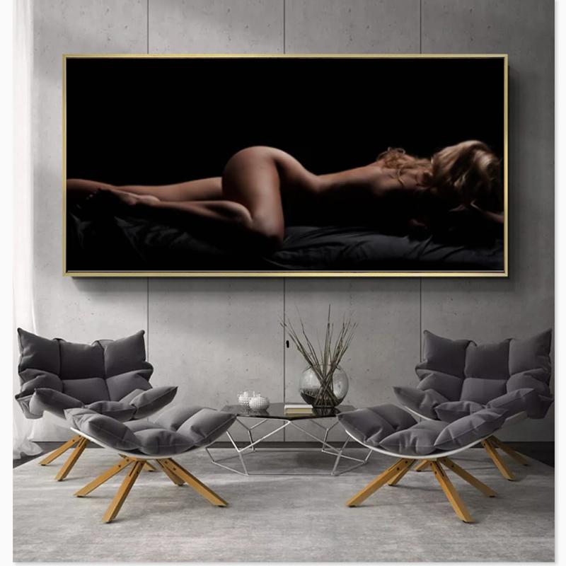 Modern Art Oil Painting Woman Nude Black Canvas Painting Posters and Prints Home Bedroom Wall Decoration Painting