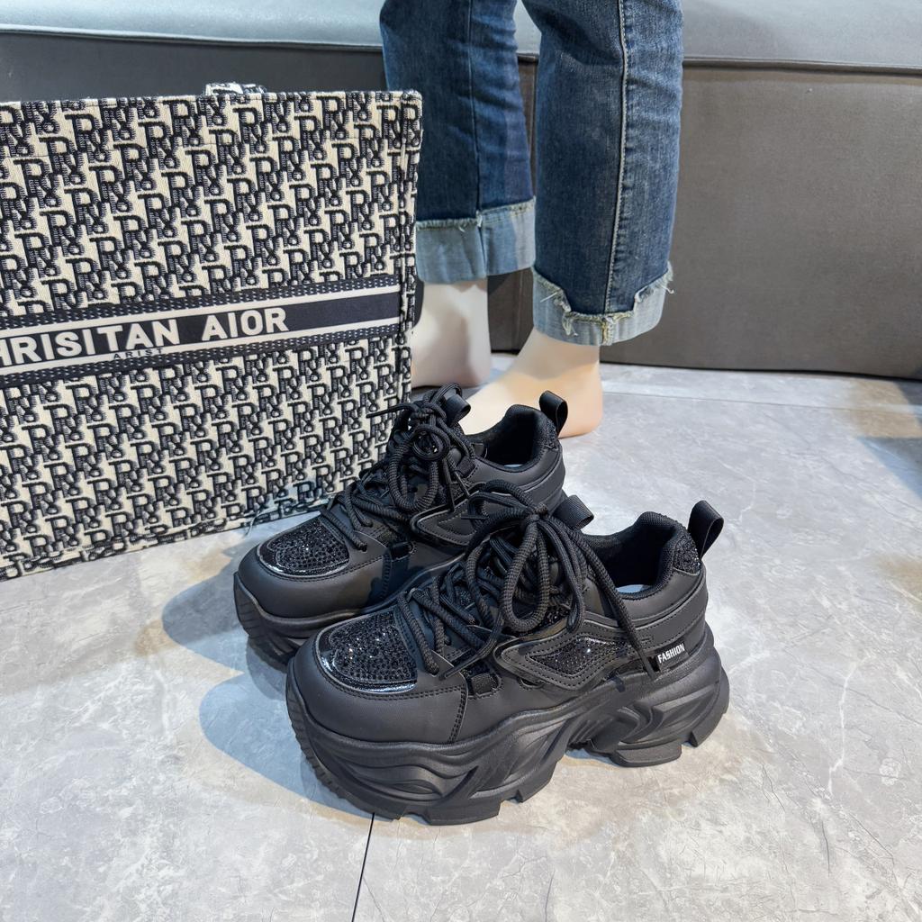 Thick-soled High-heeled Dad Shoes Women's 2025 New Autumn Height Increase of 8m Versatile Trend Small Casual Shoes