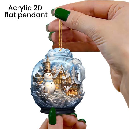 Christmas Snowman Hanging Decoration 2D Flat Snow Scene Sphere Ornament Festive Snowman Decoration for Christmas Tree Mantel Party Decor