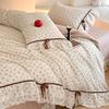Cotton Bedding Four-piece Set Bow Lace Edge Skin-friendly Breathable Bed Sheet Quilt Cover Pillowcase Kit