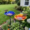 Handmade Metal Bird Bath Stake Weather Resistant Flower Shape Garden Bird Feeder Iron Art Vintage Style Bird Drinking Station
