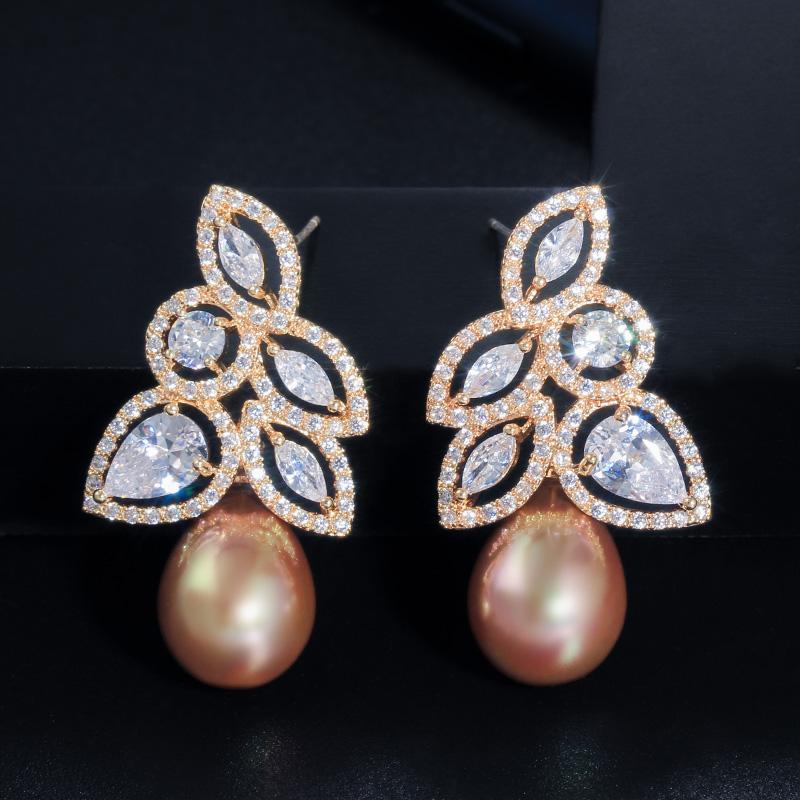 CMM Sparkling Flower Leaf AAA Zirconia Drop Earrings