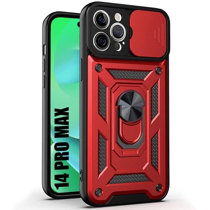 Coque pour iPhone 14 Pro Max - Rouge - Renforcée - Béquille 360° - Antichoc - Style Armée