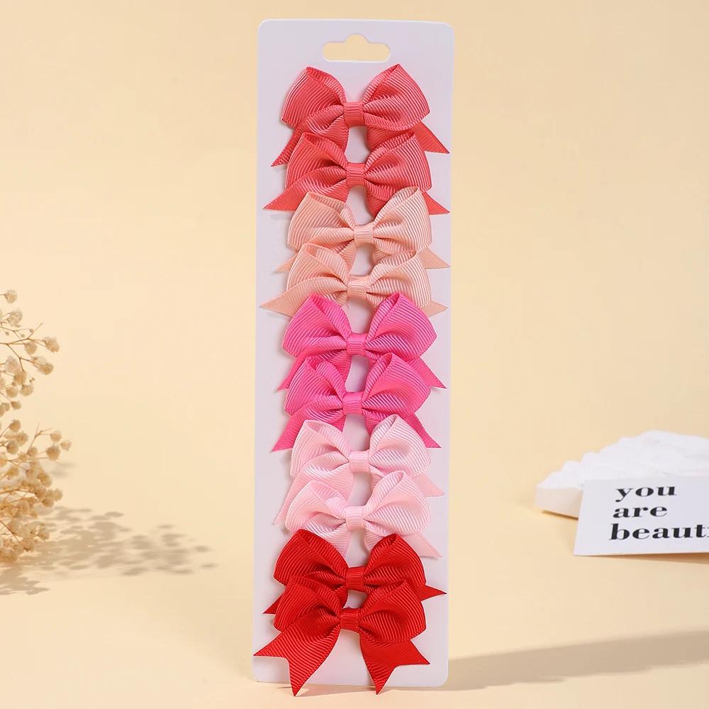 10Pcs/Set Classical Solid Ribbon Bow Hair Clips for Kids Girl Handmade Bows Hairpin Barrettes Headwear Children Hair Accessories