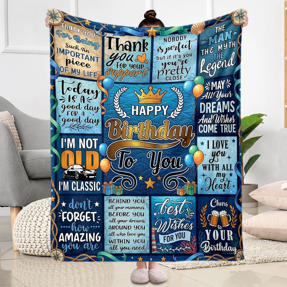 Happy Birthday Wishes Blanket Warmthful Decor Perfect for Couch Sofa Chair All-Season Use Modern Ideal Gift For Birthday Valentine'S Day