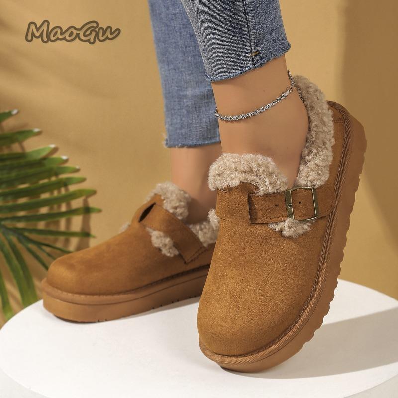 

Модные туфли из искусственного меха с пряжкой для женщин, зимние теплые утолщенные плюшевые хлопковые сноубутсы, удобная толстая подошва, нескользящая повседневная обувь 36-41 41 коричневый