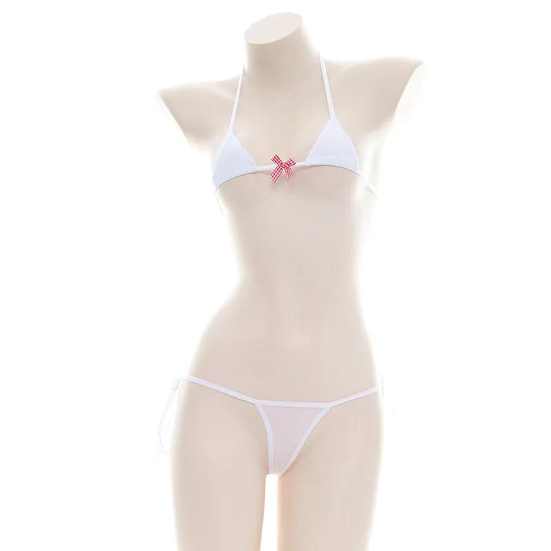 Sexy Bikini a tre punti Lingerie Set Donne Dolce Fiocco Fasciatura a Righe Costume da bagno Mini Bikini Adulto Cosplay Costumi erotici