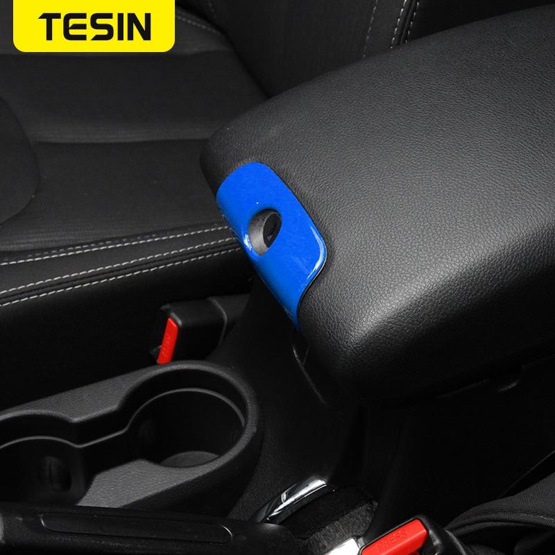 TESIN ABS Car Interior Armrest Box Lock Decoration Cover Trim Stickers Accessories for Jeep Wrangler JK 2011-2017 Car