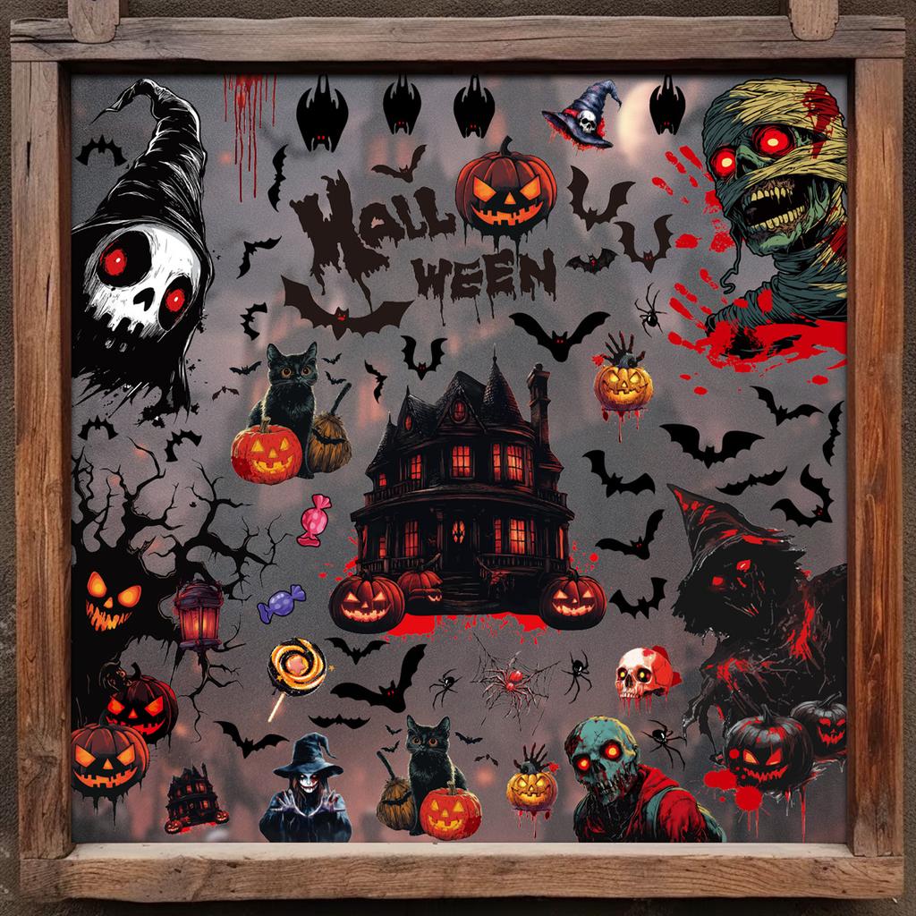 Death Scythe Terror Bat Ghost Static Electricity Stickers Halloween Decorations Creative Pumpkin Reaper Glass Stickers