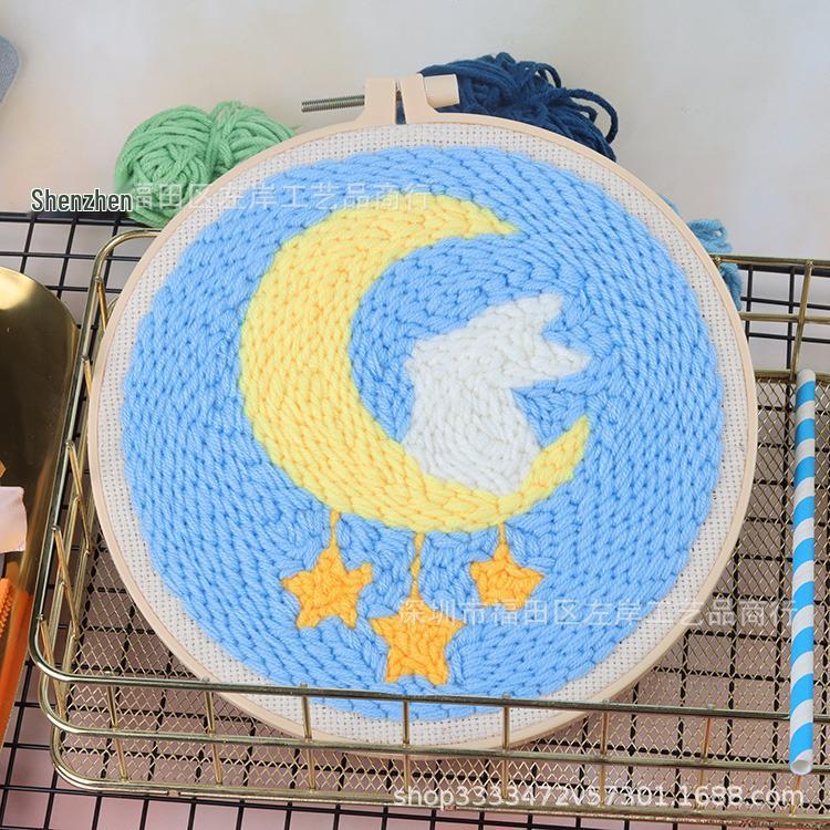 Russian Punch Needle Beginner DIY Wool Embroidery Kit – Handmade Material Pack for Embroidery Stool.