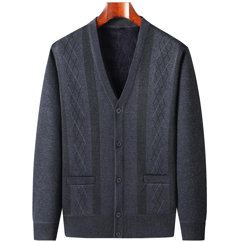 Men's Autumn-Winter Knit Cardigan: Thickened Velvet Sweater for Middle-aged and Elderly Dads and Grandpas.
