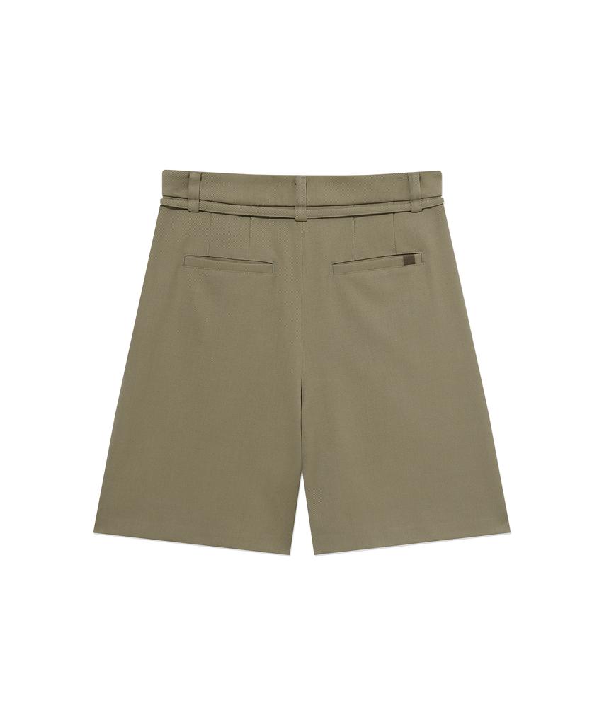 COVERNAT WOMAN Belted Bermuda Shorts Khaki Beige