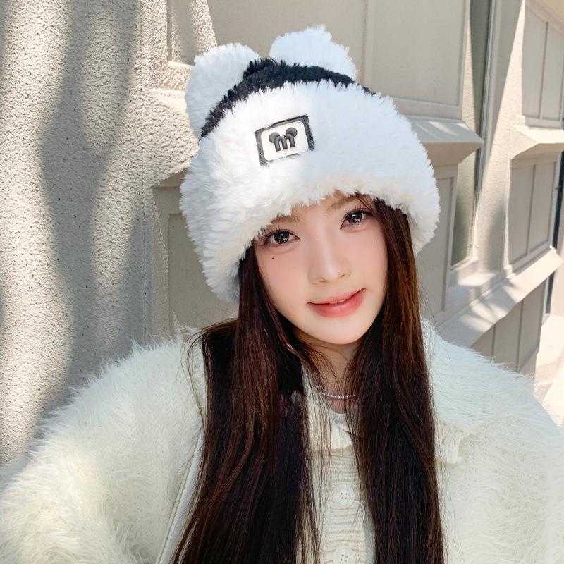 Winter Warm Hat for Women with Big Head Knitted Wool Hat Cute Plush Hat Versatile Face Showing Small Cold Hat Trendy