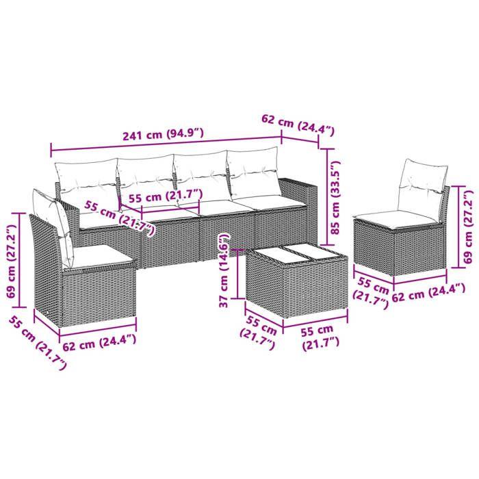 VidaXL Garden Lounge Set with Cushions 7 Pcs, Sofas with Adjustable Feet, Outdoor Furniture Set Patio Terrace, 3251159