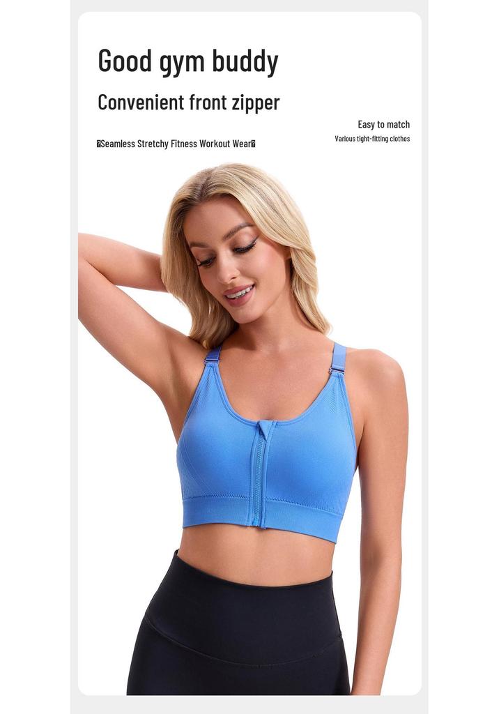 Women's Front Zip Sports Bra - Running, Yoga, Fitness Beautiful Back Design