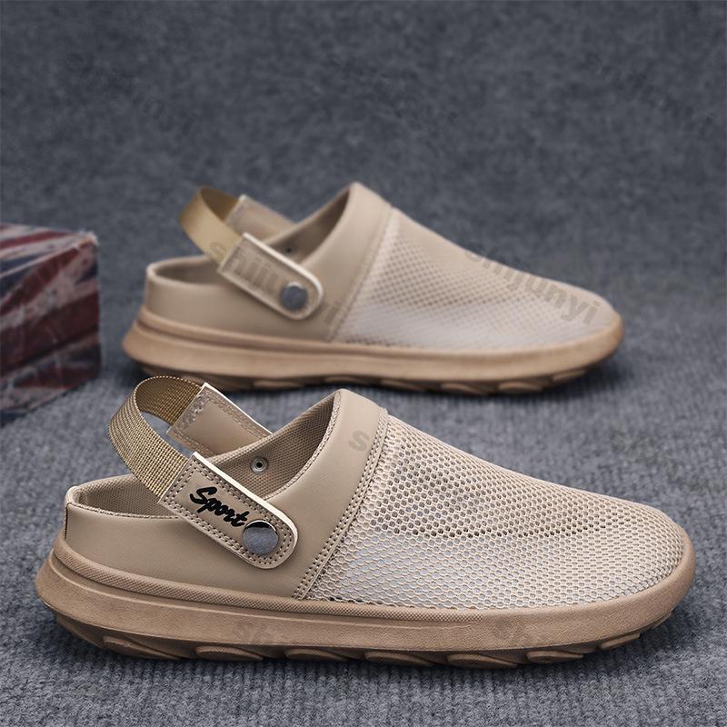 Fashion Men's Half Slippers 2025 Summer New Breathable Mesh Hollow Fashion Sandals Lightweight Comfortable Non Slip Outdoor Casual Flats