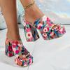 Holiday Style Printed High Heel Sandals for Women Fashion Peep Toe Platform Sandals Woman Summer Chunky Heeled Beach Sandalias