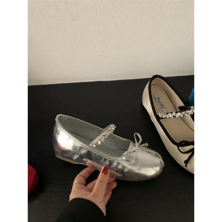 [Armano] French Rhinestone Word Belt Mary Jane Shoes Women's Ballet Shoes Spring and Summer with Skirt Single Shoes Women