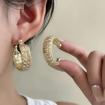 French Light Luxury Super Fairy Diamond-Set Hollow C-Shaped Earrings Women'S Fashion Temperament Advanced Sense Of Personality Elegant Earrings