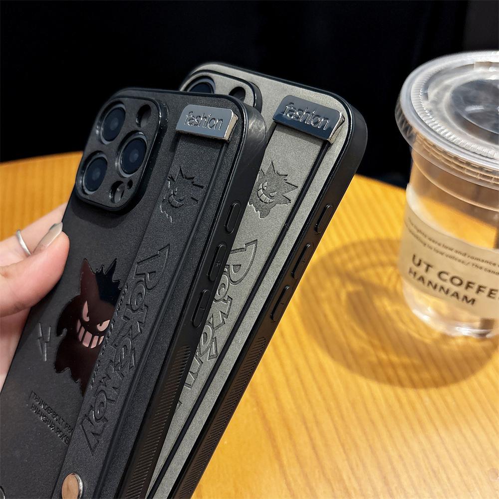 Kreslený kožený obal na telefon Gengar s poutkem na zápěstí Pro Apple iPhone 16 15 14 Plus 13 12 Pro Max 11 16ProMax 15plus