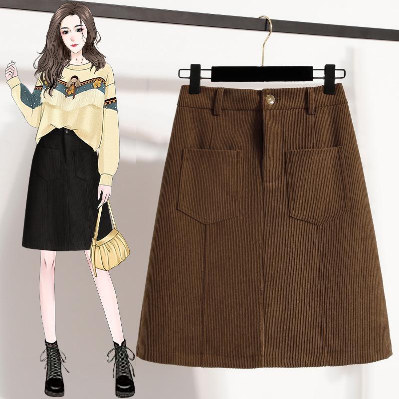 DIMANAF 2025 Plus Size Autumn Winter Women Skirts Short Corduroy Elastic Waist Trousers Oversize 5XL Black Thicken