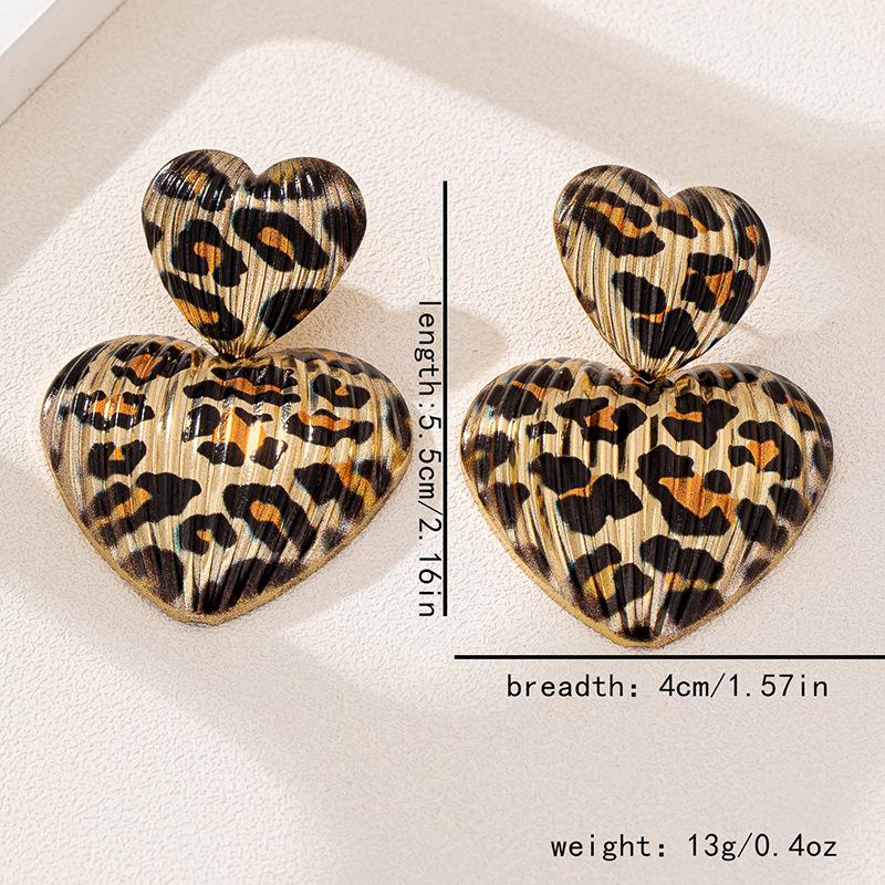 Fashion Metal heart leopard print earrings For Women