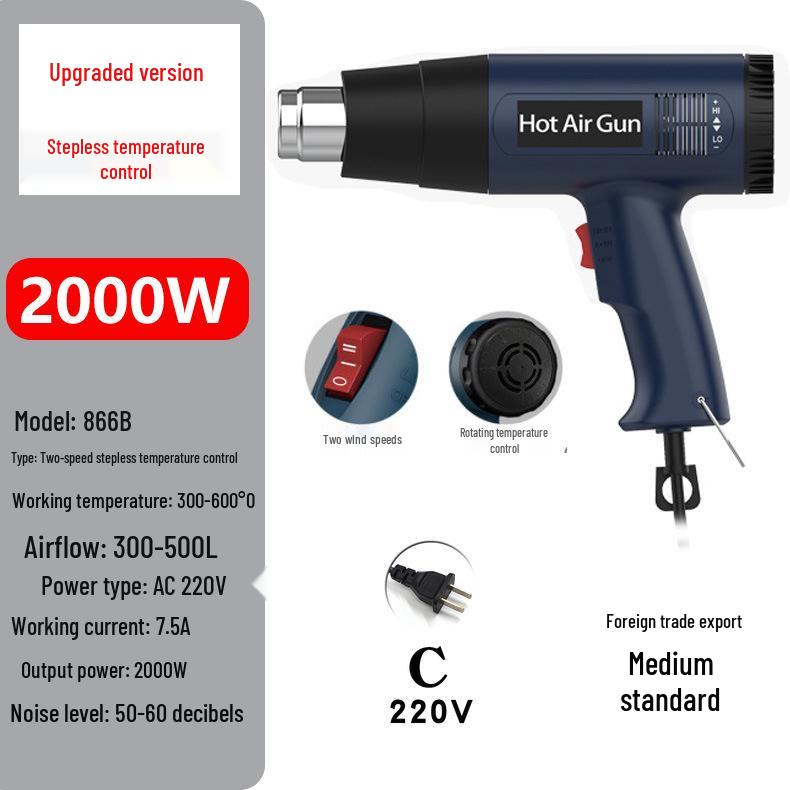 Dual Voltage High-Power Heat Gun: 110V US & 220V EU Handheld for Drying, Film Baking, and Heat Shrink Applications