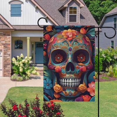 Personalisierbare Halloween-Totenkopf-Gartenflagge - Doppelseitige Polyester-Hofdekoration