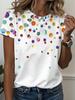 Women's Bright Polka Dot Watercolor Print T-Shirt - Casual 3D Embellished Top,