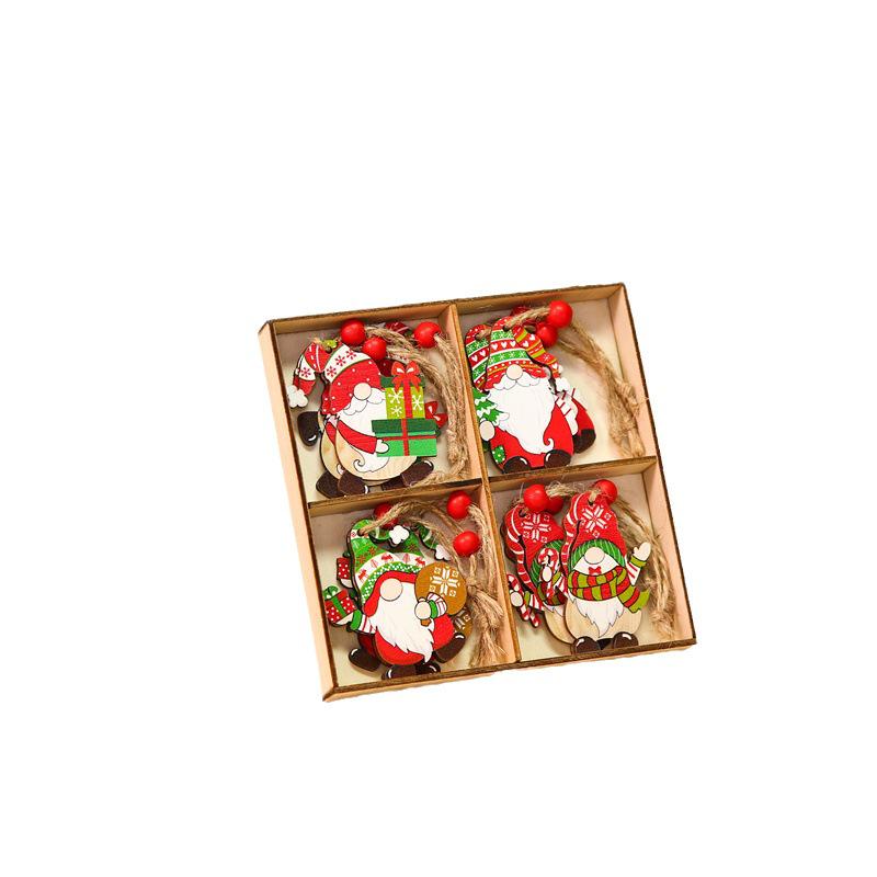 12 Set Wooden Of Colorful Old Man Couple Style Christmas Tree Ornaments
