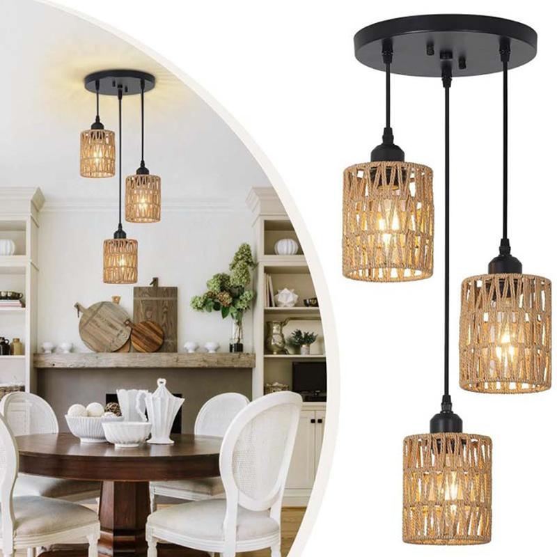 Boho styl Ručně tkaná bytová dekorace Stropní svítidlo Tkané stínidlo Ratanové stínidlo Závěsné svítidlo 12*15cm Stínidlo závěsného svítidla