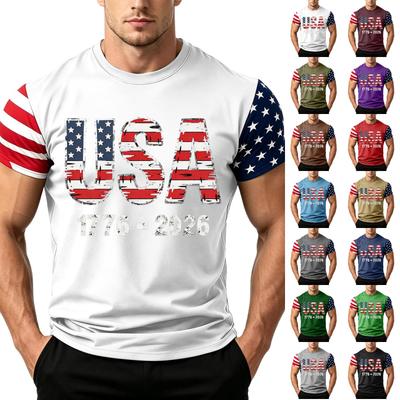Herren Unabhängigkeitstag Flaggenprint Kurzarm T-Shirt, Locker Lässig Täglich Sommer Oberteile