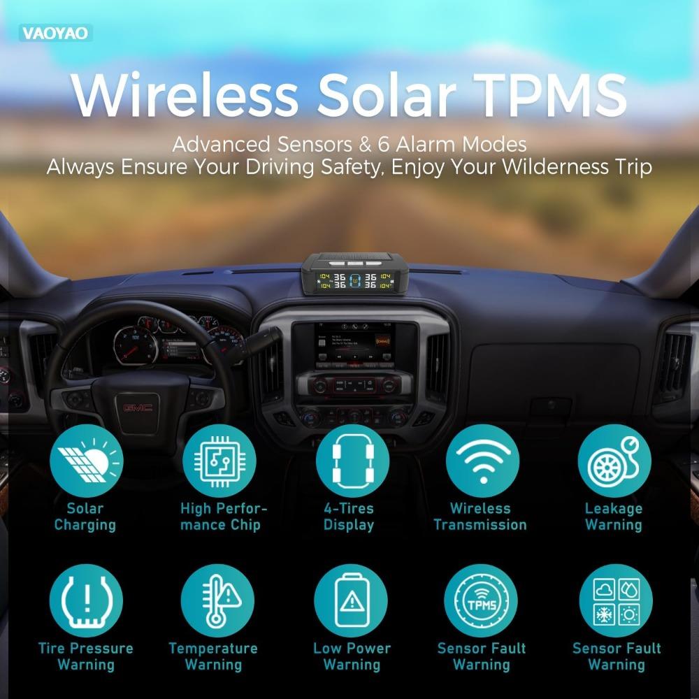 Universal Solar-Powered TPMS with LCD Display - External/Internal Sensors, IPX7 Waterproof, Real-Time Monitoring System