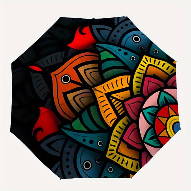 1pc Mandala Abstract Automatic Open 8-Rib Windproof Umbrella, Travel & Commuting, Suitable for All Seasons