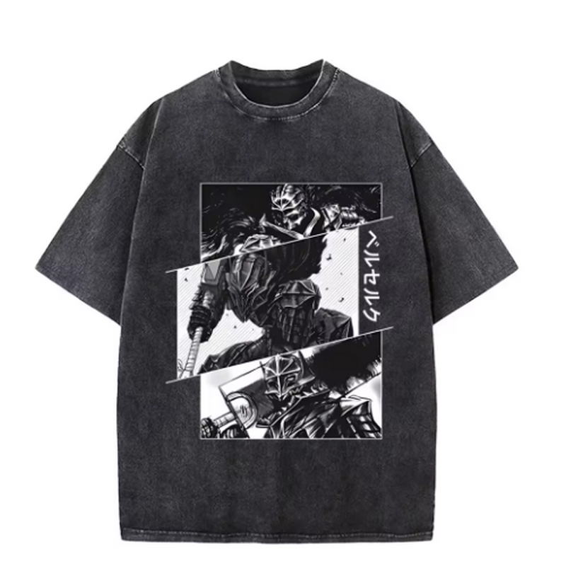 Berserk Print T Shirt Men Vintage Washed Tshirt Anime Guts Graphic Tshirt Hip Hop Streetwear Tees Casual Berserk Clothes