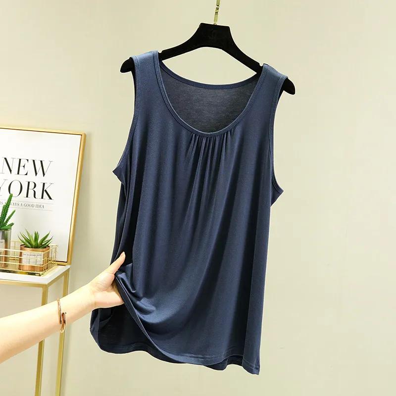 Women's Summer Loose-Fit Pleated Sleeveless Tank Top Solid Color Simple Slimming Lightweight Vest