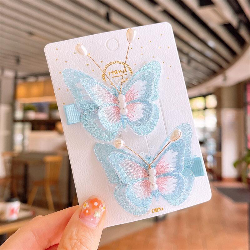 2pcs/set Three-dimensional Butterfly Hair Clip Children's Small Fresh Side Hairpin Cute Girl Hairpin Hair Accessories