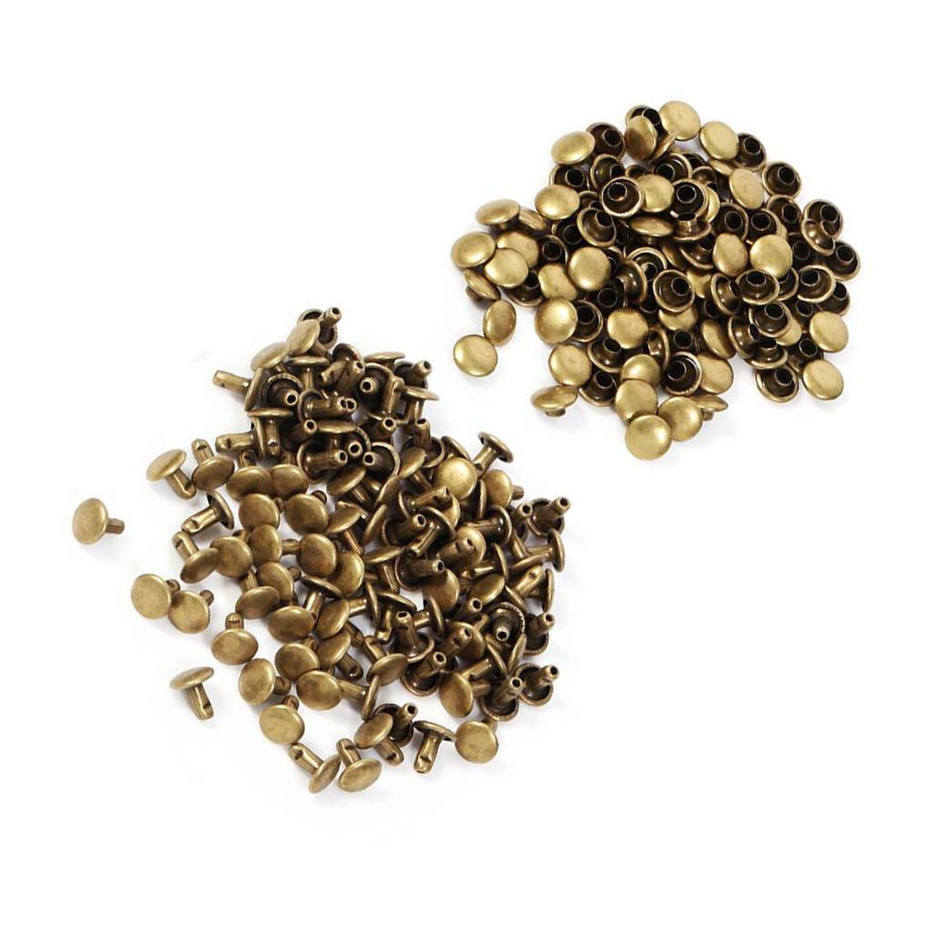 100 sett 8 x 8 mm dobbelhette nagler metallskinn håndverksreparasjoner studs piggdekorasjon (Bronse)