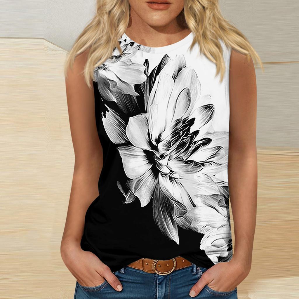 Topuri casual de damă cu tunică de purtat cu jambiere Cămăși cu imprimeu de vară fără mâneci Tancuri Bluze