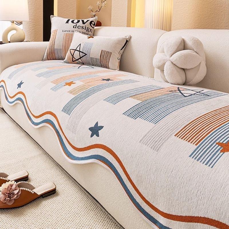 

New Special-Shaped Sofa Cushion, Universal In All Seasons, Non-Slip Cream Wind Seat Cushion, Irregular Chenille Leather Cover Cloth Towel 90*90cm