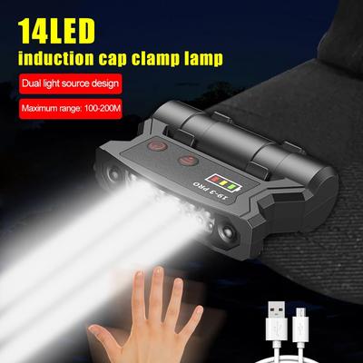 Portable Camping Fishing Cap Clip Head Light Lamp Led Induction Headlamp Rechargeable Edc Search Light Outdoor Hiking Lantern