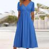 Womens Summer Long Dress V-Neck Short Sleeve Pullover Maxi Dresses Casual Beach Dress